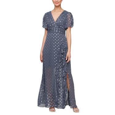 Imagem de S.L. Fashions Vestido longo longo de manga curta com cintura franzida, vestido de festa primavera/verão, convidada de casamento, Aço, 50