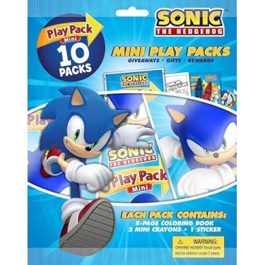 Imagem de Pacotes de brinquedo Sonic the Hedgehog | Lembranças de festa Sonic | Bloco de colorir Sonics, 2 mini giz de cera e um adesivo | Licenciado oficialmente | Pacote com 10 bolsas de brinde