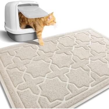 Imagem de Tapete de areia durável para gatos Yimbra, GG Jumbo 90 x 60 cm, Tapetes fáceis de limpar, antiderrapante, resistente à água, armadilhas para caixas de areia e tapetes para animais de estimação, controle de dispersão, macio, sem ftalatosYimobra 23.6"X35.4" bege