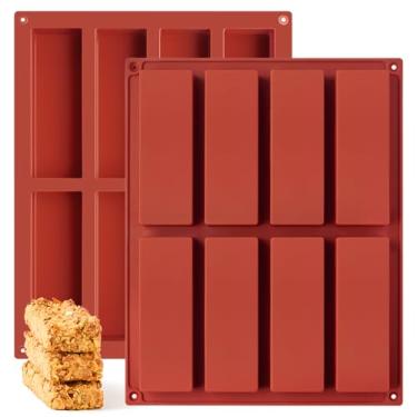 Imagem de Pacote com 2 moldes de barra de granola de silicone, molde retangular de barra de proteína de 8 cavidades, moldes de silicone para manteiga/chocolate/doces/cereais/barras energéticas