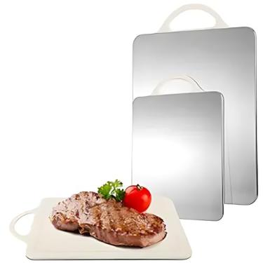 Imagem de Ruiqas Tábua de corte dupla face, 2 peças, aço inoxidável/PP, 38 x 28 cm, para cozinha, carne, vegetais, frutas, tábua de cortar grau alimentício