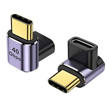 Imagem de AreMe Adaptador USB-C macho de 90 graus para USB-C fêmea (pacote com 2), conector de carregamento rápido tipo C para cima e para baixo ângulo reto 40Gbps PD 100W para Steam Deck, Switch, laptop,