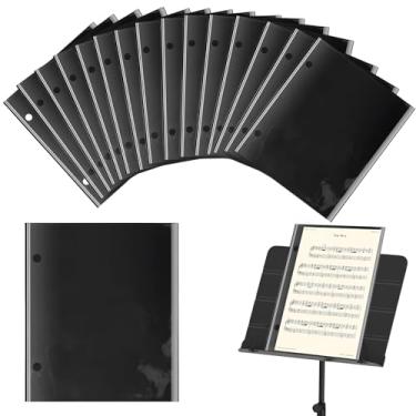Imagem de 25 páginas de pasta flip, 19 x 16,5 cm, faixa de marcha musical com 2 furos para guardar partituras e arquivos de música