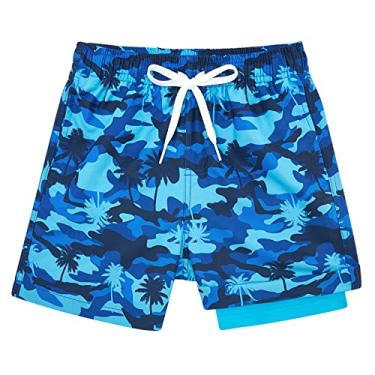 Imagem de Belovecol- Calção de banho havaiano para meninos com forro de compressão, roupa de banho anti-fricção, forro de cueca boxer, trajes de banho, shorts de praia com ondas do oceano, tamanho 14-16