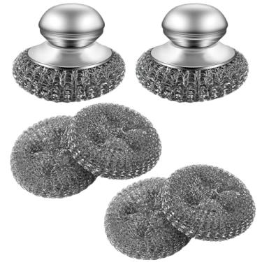 Imagem de Conjunto de 8 peças de esfregão de aço inoxidável, esfregão de lã de aço, esfregão de aço inoxidável com alça, para esfregar manchas difíceis em ferro fundido, panelas, fogões, churrasqueiras, pias (2
