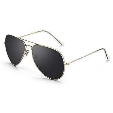 Imagem de TOREGE Óculos de sol aviador polarizados para homens e mulheres, lentes espelhadas, armação de metal, ciclismo, condução, viagem, praia, óculos 3026, 3026 (lente dourada e cinza), Medium