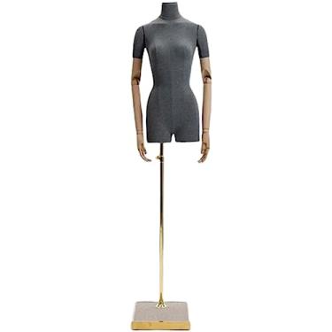 Imagem de Multiuso Manequim de clavícula Manequim de meio corpo Manequim de corpo de costura ajustável feminino com suporte de metal Superfície de pano para roupas Janela