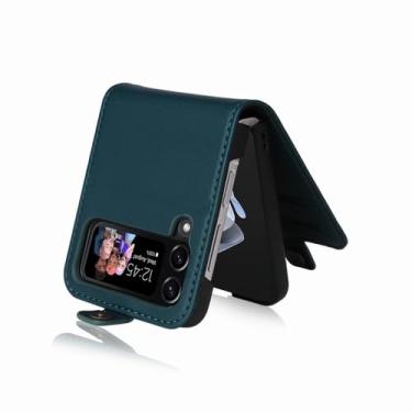 Imagem de Capa para Samsung Galaxy Z Flip 6 5 4 3 Couro Carteira Cartão Fivela Magnética Flip Phone Case para Samsung Z Flip 6 5 4, Verde Escuro, para Galaxy Z Flip 6