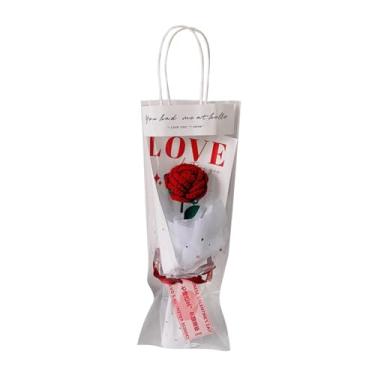 Imagem de XLWLLNJ Flor artificial decoração de casa ornamento embalagem bênção eterna para festa de aniversário dos namorados dia festivo namorada, Rosa Vermelha