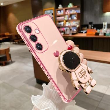 Imagem de AIGOMARA Capa de astronauta para Galaxy S25+ Plus, capa com suporte oculto de astronauta com revestimento 6D para mulheres femininas, suporte dobrável de TPU macio à prova de choque capa de telefone