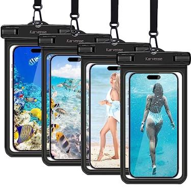 Imagem de Capa de celular à prova d 'água Karverse, bolsa de telefone para iPhone, Samsung Galaxy, Moto, Pixel, até 7 polegadas, bolsa seca universal para celular com cordão para praia, caiaque, chuveiro, pacote com 4