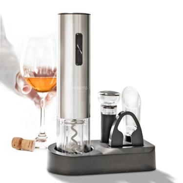 Imagem de Momo Lifestyle Abridor de Vinho Elétrico Automático Recarregável com Kit Acessórios WineWiz, Saca Rolhas, Corta Lacre, Rolha a Vácuo, Aerador e Base de Armazenamento Bivolt