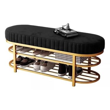 Imagem de Banco Puff Recamier Sapateira Glow 110 Cm Base Em Aço Veludo Preto - Loja Monte Belo