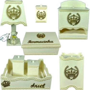 Imagem de Kit farmacinha Higiene bebê Mdf 8 pçs - CREME COM PEROLAS DE COROA - F