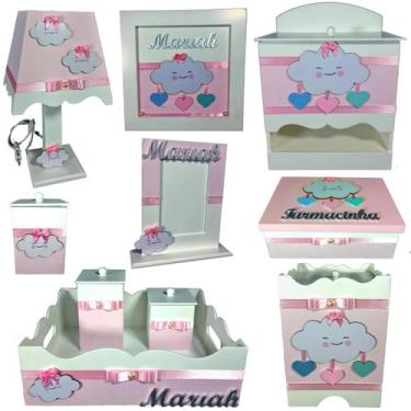 Imagem de Kit Higiene bebê Mdf 10 peças - CHUVA DE AMOR ROSA BB - Flores para Ma