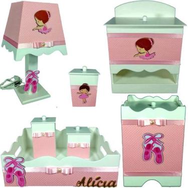Imagem de Kit Higiene bebê Mdf menina 7 pçs - BAILARINA ROSA BB BOLINHAS - Flore