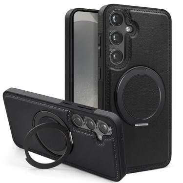 Imagem de Newhalper Capa magnética de couro adequada para Samsung Galaxy S24 Plus/S24+ [compatível com MagSafe] [Suporte de anel rotativo de 360 graus e suporte] Capa de telefone para Samsung S24 Plus/S24+