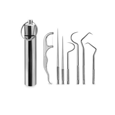 Imagem de Kit 7 Instrumentos Inox Limpeza Dental Removedor Tártaro