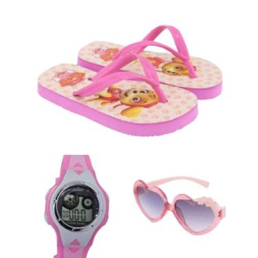 Imagem de Chinelo patrulha canina feminina mais oculos e relógio digital com led