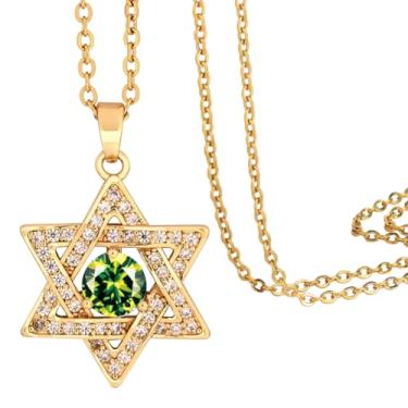 Imagem de Lagava Colar Estrela de Davi: Colar pequeno com pingente de pedra do mês de nascimento | Colar de estrela judaica de seis pontas com pedra do mês de nascimento, joia minúscula de ouro 14K para