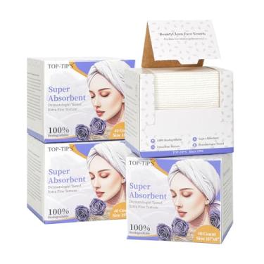 Imagem de Top-Tip's Toalhas de rosto descartáveis – Pacote com 4 lenços faciais biodegradáveis, macios e secos, toalhas de rosto descartáveis, removedor de maquiagem, lenços umedecidos para mulheres, pano de
