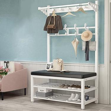Imagem de Cabide de entrada, banco de sapato, árvore de corredor 3 em 1 com banco de armazenamento, organizador de prateleira de armazenamento com 10 ganchos e sapateira de 3 níveis, móveis de destaque com