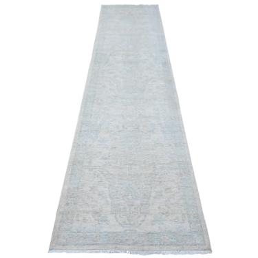 Imagem de Shahbanu Rugs Tapete oriental branco atado à mão pura lã lavada fina Peshawar Runner (2'8"x11'2.5 cm)
