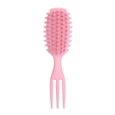 Imagem de Escova de cabelo cacheado escova de cabelo desembaraçante suave massagem no couro cabeludo pente de cachos 3 em 1 ferramentas de modelagem de cabelo cacheado (rosa)
