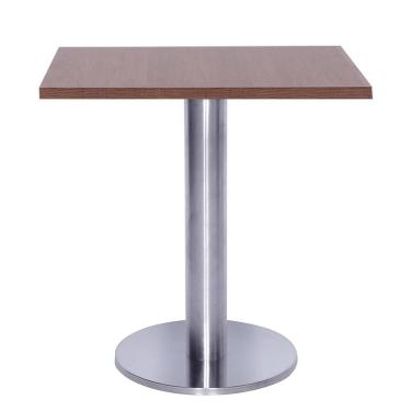 Imagem de Mesa Beta Big em Inox 75 cm (Altura) com Disco Redondo com Tampo em MDP Quadrado 70 cm Cor Imbuia