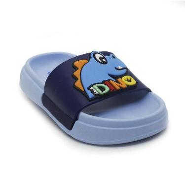 Imagem de Chinelo Plugt Slide Nuvem Infantil Menino Dino Macio EVA Azul, 29/30
