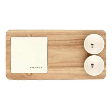 Imagem de Santa Barbara Design Studio Conjunto de tabuleiro de sobremesa para servir bandeja de madeira e mini tigelas de cobertura, 4 peças, Hey Sugar