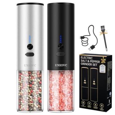 Imagem de Conjunto elétrico de moedor de sal e pimenta, moedor de pimenta automático recarregável com luz LED ajustável, grosseiro, sal e especiarias, 22 cm (preto e prata)