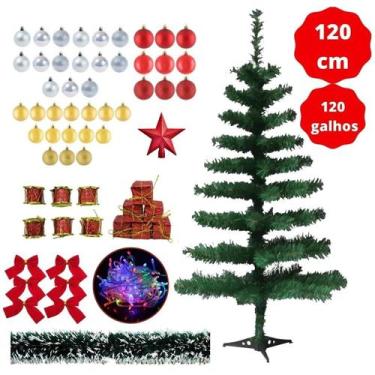 Imagem de Kit Árvore De Natal Verde Decorada 1,20m 66 Enfeite Pisca Pisca Led 22