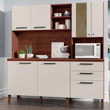 Imagem de Cozinha Compacta Mega 7 Portas 2 Gavetas com Vidro Nogueira/Off White 