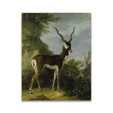 Imagem de RYLJCZ Reproduções de pinturas famosas - Blackbuck indiano por Baptiste Oudry - Pinturas de animais naturalistas - Imagens em tela para decoração de sala de estar 30 x 42 cm (11,8 x 16,5 pol) sem