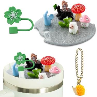 Imagem de YOKUDO Stanley Conjunto de acessórios para tampa de copo, tampa de copo Stanley de 1,134 g decorativa com pingentes de alça e capa de silicone (floresta)