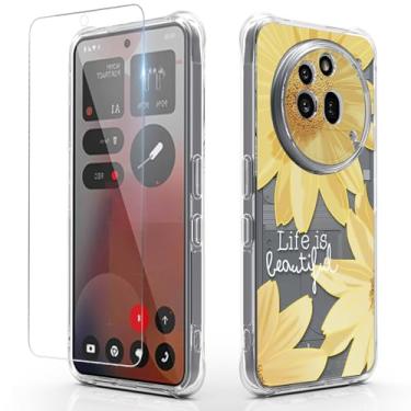 Imagem de Osophter Capa For Nothing Phone 3A Pro: Capa para celular feminina e meninas floral com protetor de tela flexível TPU (flor de sol grande)