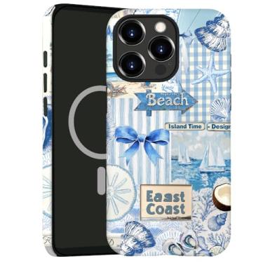 Imagem de kiritfox Capa magnética para iPhone 16 Pro Max, capa rígida híbrida de 2 camadas, à prova de choque para meninas e mulheres [compatível com MagSafe] - Colagem de estrela do mar concha de praia