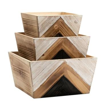 Imagem de Napco Sm 10 x 14,6 cm, M 11,4 x 17,8 cm, Lg 12,7 x 22,2 cm de madeira para decoração de jardim interno e externo conjunto de 3 caixas de plantador de vaso de plantas naturais com padrão de flecha