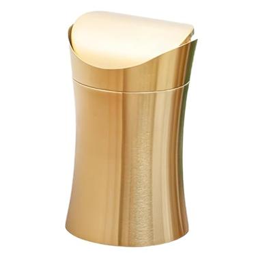 Imagem de IEUDNS Lixeira de Mini Lixeira Recipiente de lixo Cesta de lixo moderna Lixeira de mesa para escritório Maquiagem Penteadeira Mesa, Ouro