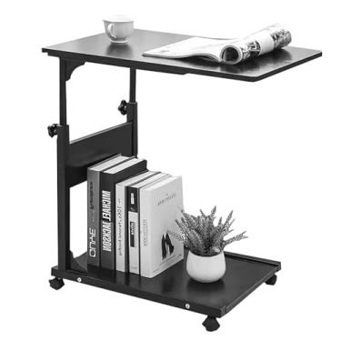 Imagem de Mesa de cabeceira ajustável com altura ajustável, mesa de cabeceira com rodas, mesa de suporte móvel, mesa portátil para laptop, mesa lateral de madeira para mesa de sofá-cama de escritório em casa