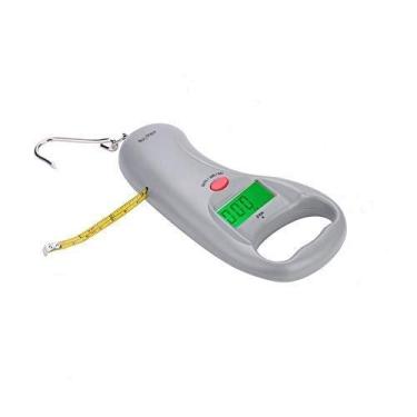 Imagem de Balança de pesca Vbestlife, balança portátil portátil elétrica digital escamas de pesca plástico LCD display eletrônico equilíbrio gancho de pendurar escama de peixe 45 kg com fita métrica (baterias excluídas)