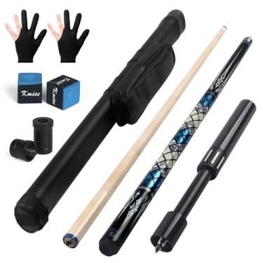 Imagem de Kmise Taça de sinuca com extensão de fibra telescópica, 19~600 ml, conjunto de tacos de bilhar profissional de bordo canadense feito à mão com estojo de couro para tacos de piscina, giz de piscina e