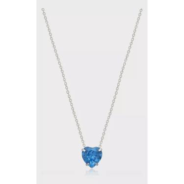 Imagem de Pingente Ponto De Luz Coração Azul Claro 6mm + Corrente Cart er Em Ouro Branco 18k