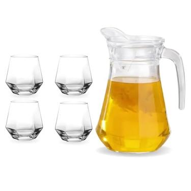 Imagem de Jogo de Jarra 1L com 4 Copos de Vidro 260ml Agua Suco com Tampa