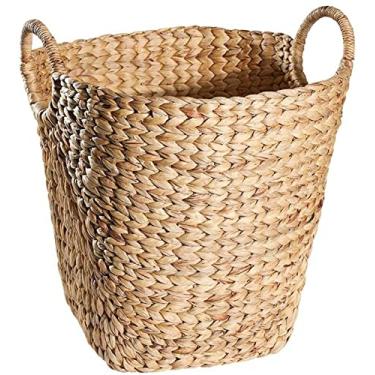 Imagem de Cestos de lavanderia, cesta de armazenamento de vime de vime tecido à mão, cesto de lixo, vaso de flores, cesta de armazenamento descoberta, para armazenar doces, frutas, chá, lanches, outros itens