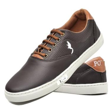 Imagem de Tênis Casual Masculino Homem Couro Ecologico Moderno Sapatenis SAP700, Polo Blu ORIGINAL (Azul/Marrom) (Marrom, BR, Adulto, Numérico, 45)