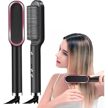 Imagem de Modelador de Cabelo Profissional 2 em 1, Alisador e Escova Alisadora, Preto e Rosa