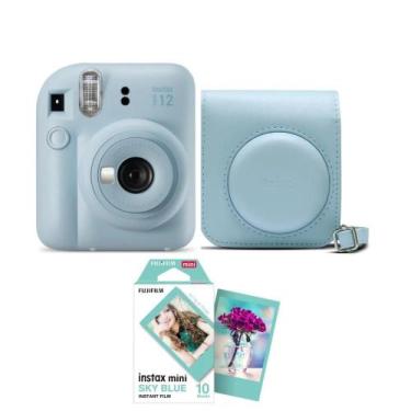 Imagem de Kit Câmera Instax Mini 12 Azul + 10 Fotos Sky Blue + Bolsa
