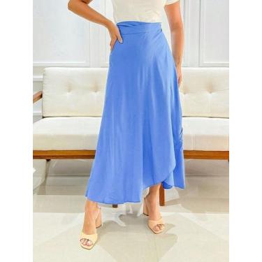 Imagem de A-Lows A&L Saia envelope feminina com forro de viscolinho, Azul bebê, 